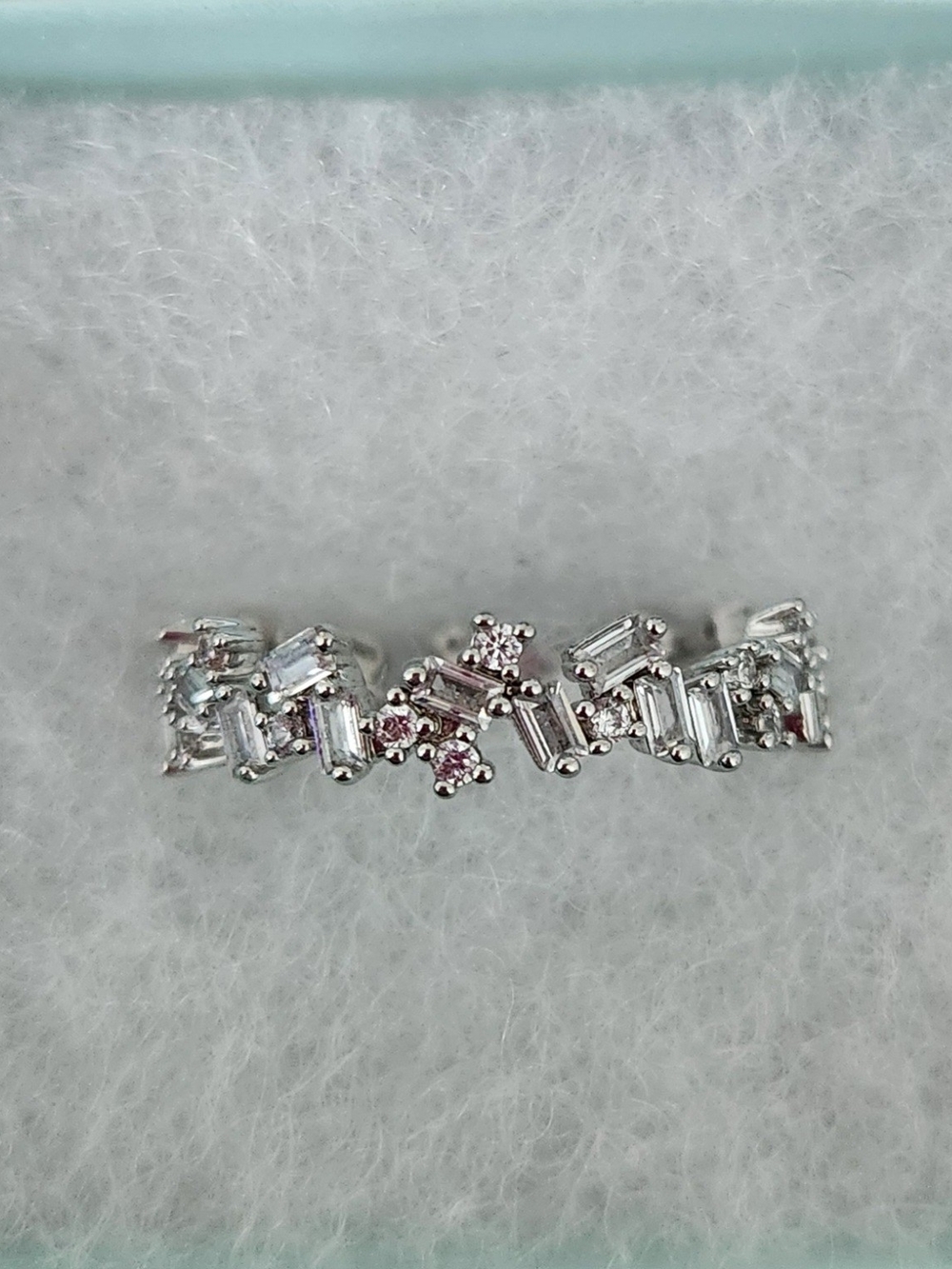 Rhodium Pink & Clear CZ Baguette Ring